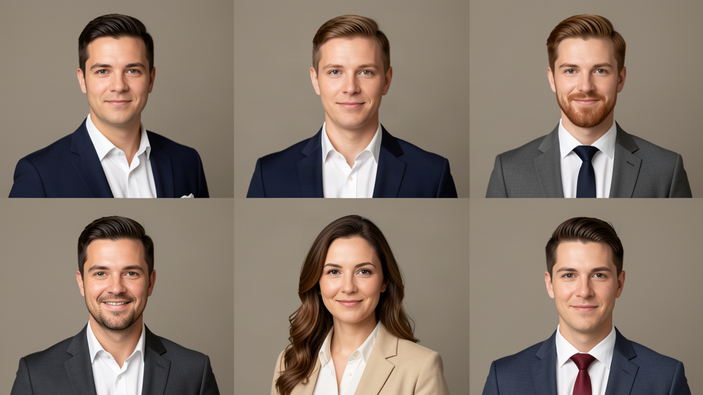 Spójne profesjonalne zdjęcia biznesowe sześcioosobowego zespołu